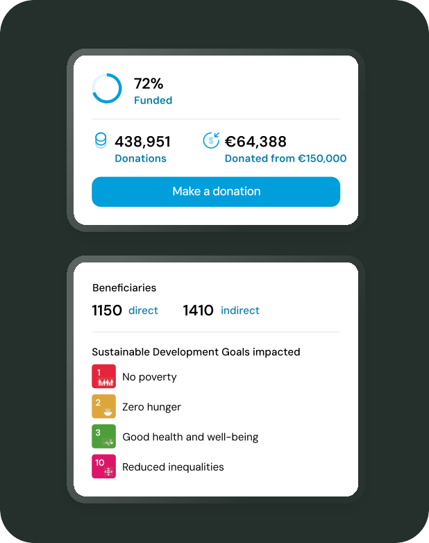 A campaign's donation progress and impact figures